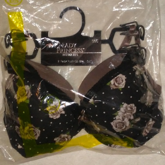 Black Floral & Brown Push Up Bra Set - Picture 1 of 4